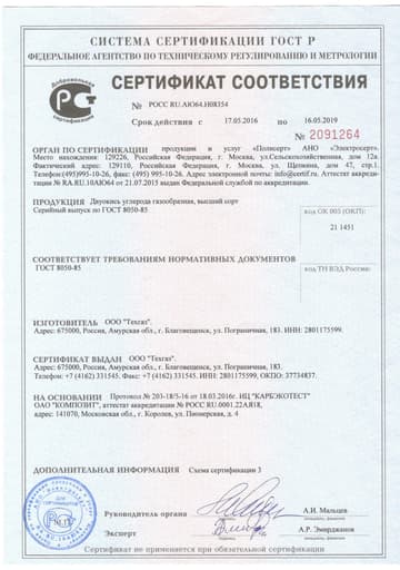 Сертификат соответствия продукции (CO2)